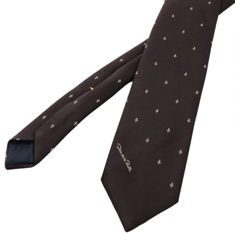 Oscar de la Renta Embroidered Fleur de lis Chocolate Brown Men’s Necktie